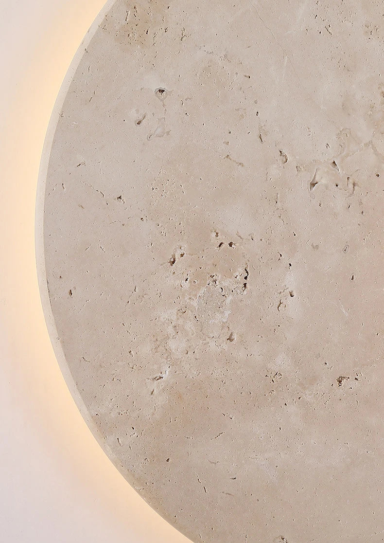 Lighting - LUMA Cave Stone Wall Light, Natural Yellow Travertine Dark Wood Wall Light For Indoor Foyer Bedroom Stairs Wabi-Sabi Home Decor