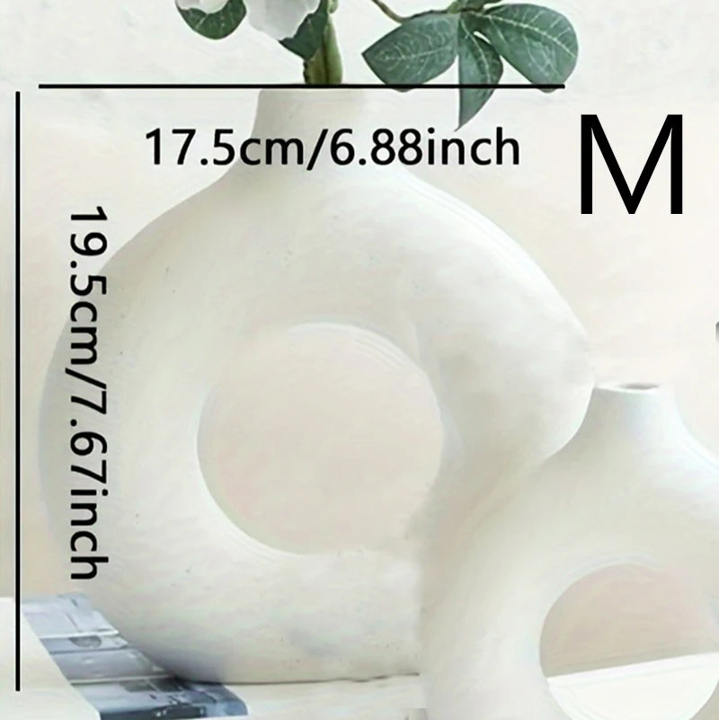 Home Decor - Modern Ceramic Donut Vase | Boho Round Circle Vase