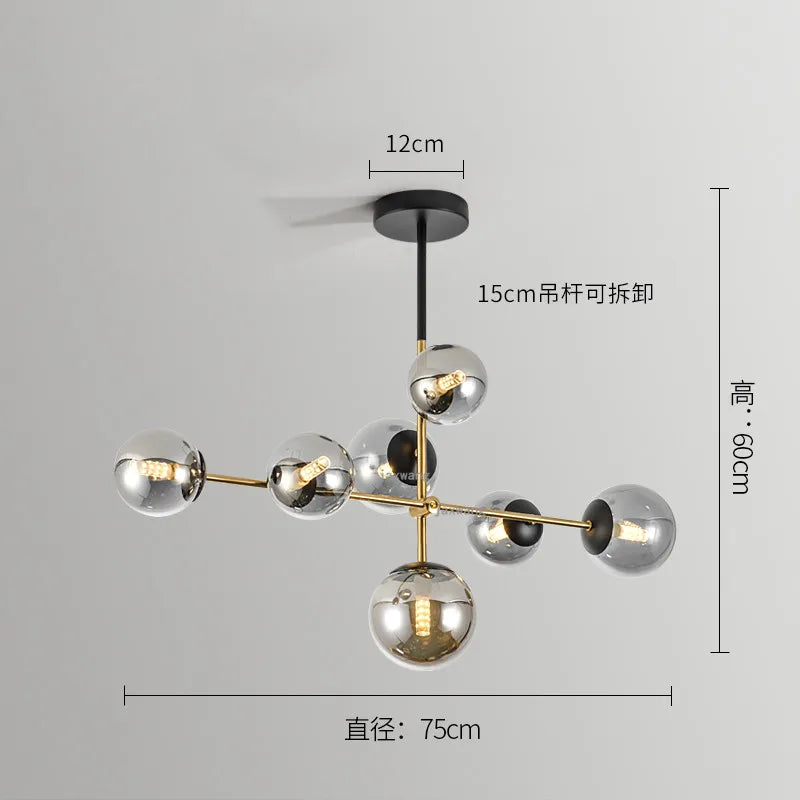 Lighting - Nordic chandelier Minimalist Creative minimalist decor light Molecular Lamp Dining Room Glass Ball black and gold chandelier