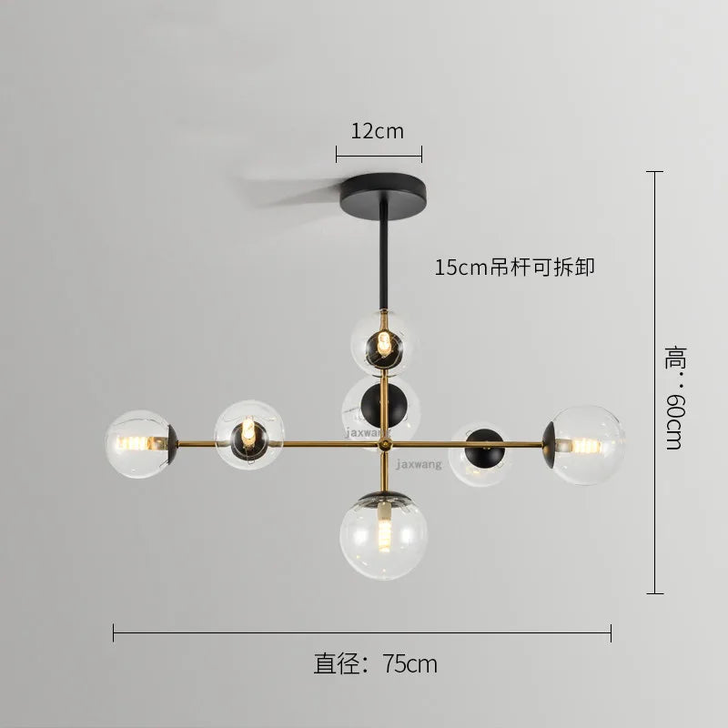 Lighting - Nordic chandelier Minimalist Creative minimalist decor light Molecular Lamp Dining Room Glass Ball black and gold chandelier
