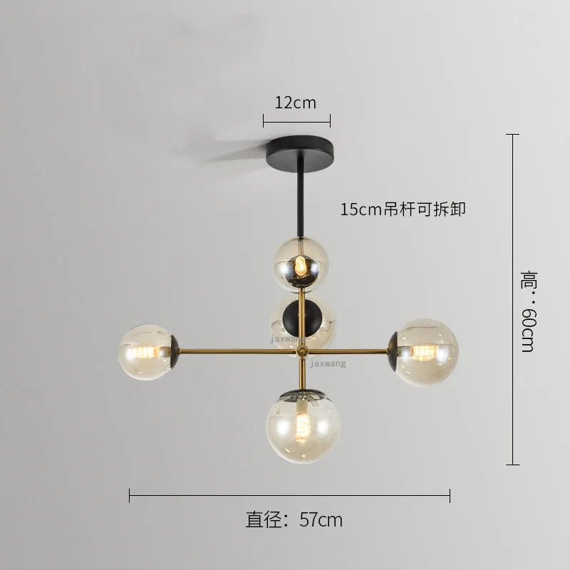 Lighting - Nordic chandelier Minimalist Creative minimalist decor light Molecular Lamp Dining Room Glass Ball black and gold chandelier