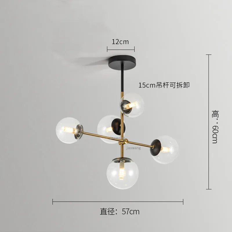 Lighting - Nordic chandelier Minimalist Creative minimalist decor light Molecular Lamp Dining Room Glass Ball black and gold chandelier