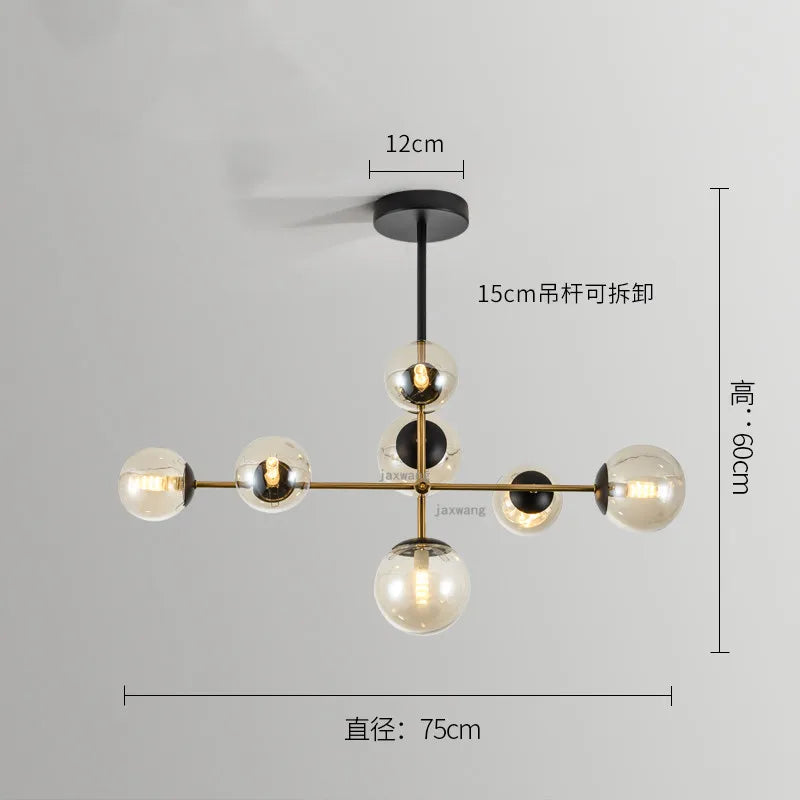 Lighting - Nordic chandelier Minimalist Creative minimalist decor light Molecular Lamp Dining Room Glass Ball black and gold chandelier