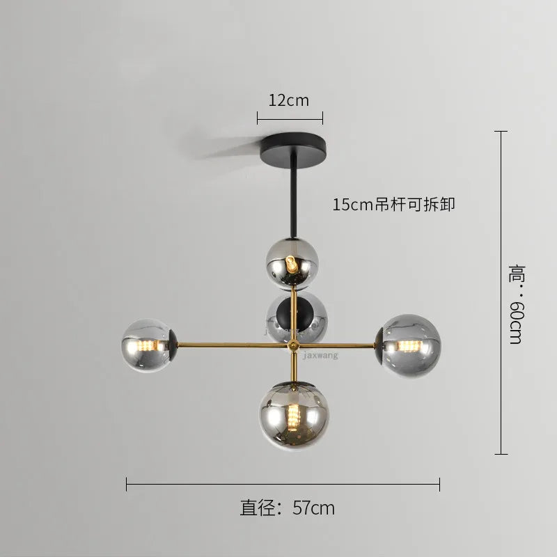 Lighting - Nordic chandelier Minimalist Creative minimalist decor light Molecular Lamp Dining Room Glass Ball black and gold chandelier