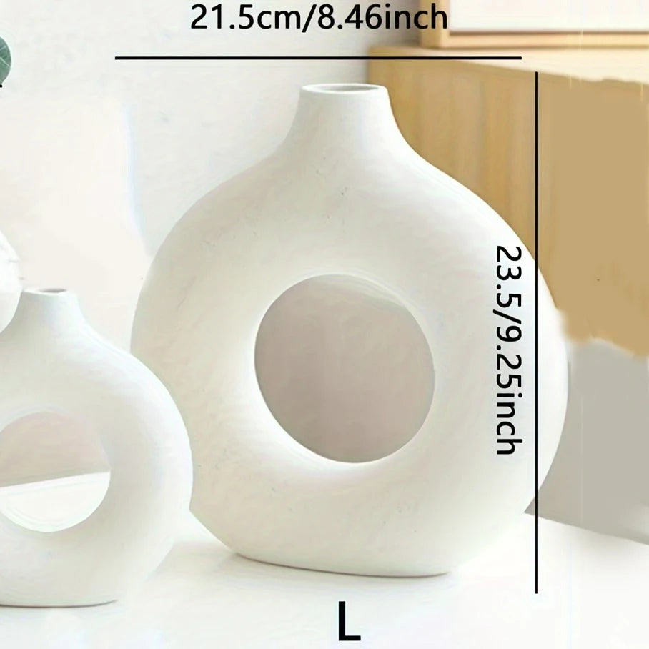 Home Decor -  Modern Ceramic Donut Vase | Boho Round Circle Vase