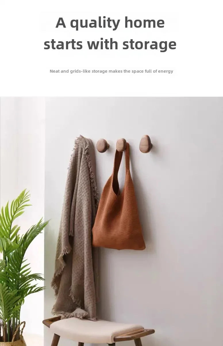 Home Decor - Scandinavian Solid Wood Handle Clothes Hook Coat Hook Wall-mounted Hook Punch-free Door Clothes Hanger Pebble Shape Cabinet Door