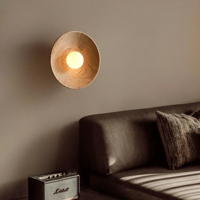 Lighting - Japanese Retro Round Wooden Wall Lamp – Nordic Circle Wall Sconce