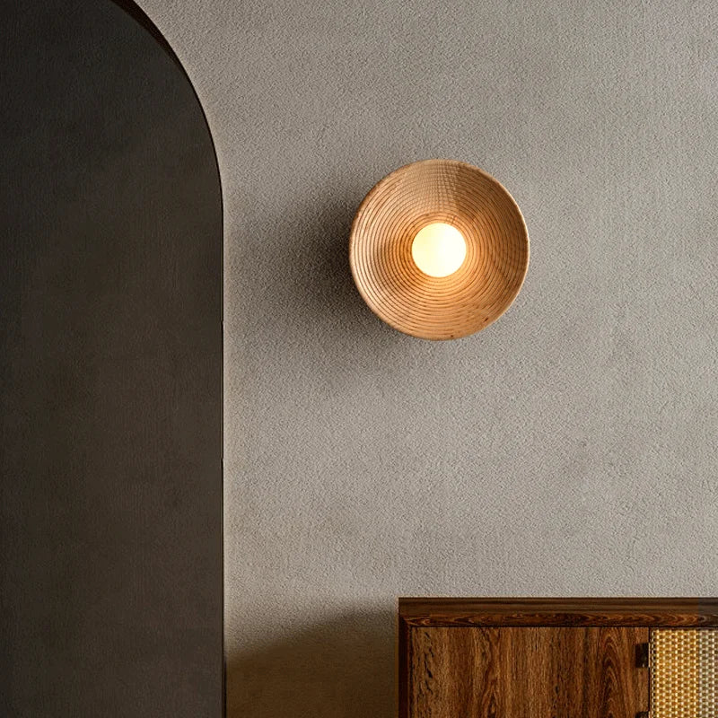 Lighting - Japanese Retro Round Wooden Wall Lamp – Nordic Circle Wall Sconce
