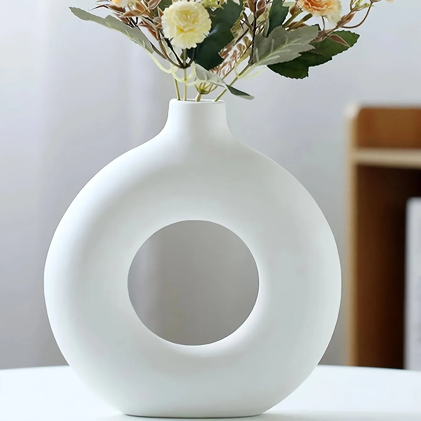 Home Decor -  Modern Ceramic Donut Vase | Boho Round Circle Vase