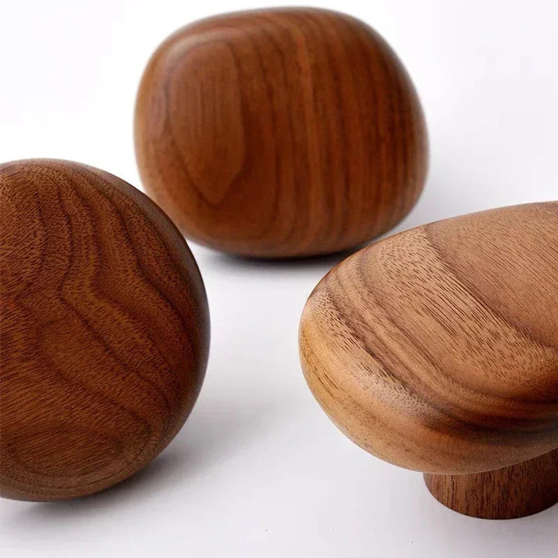 Home Decor - Scandinavian Solid Wood Handle Clothes Hook Coat Hook Wall-mounted Hook Punch-free Door Clothes Hanger Pebble Shape Cabinet Door
