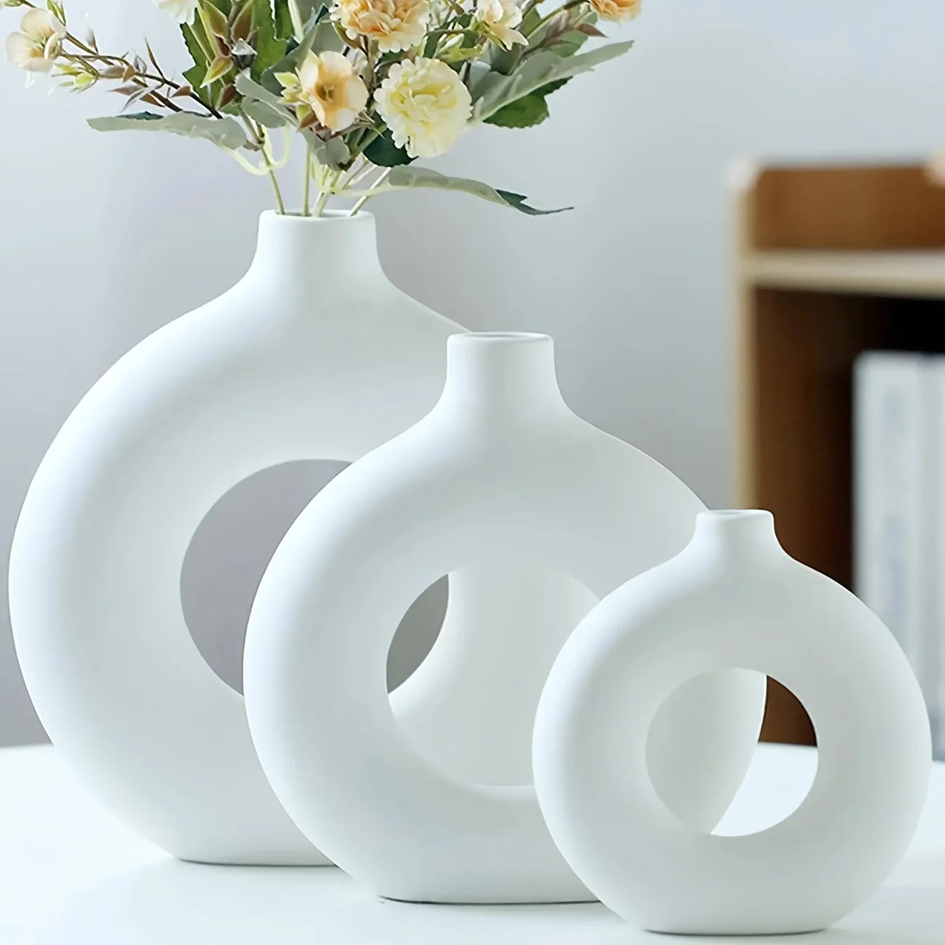 Home Decor -  Modern Ceramic Donut Vase | Boho Round Circle Vase