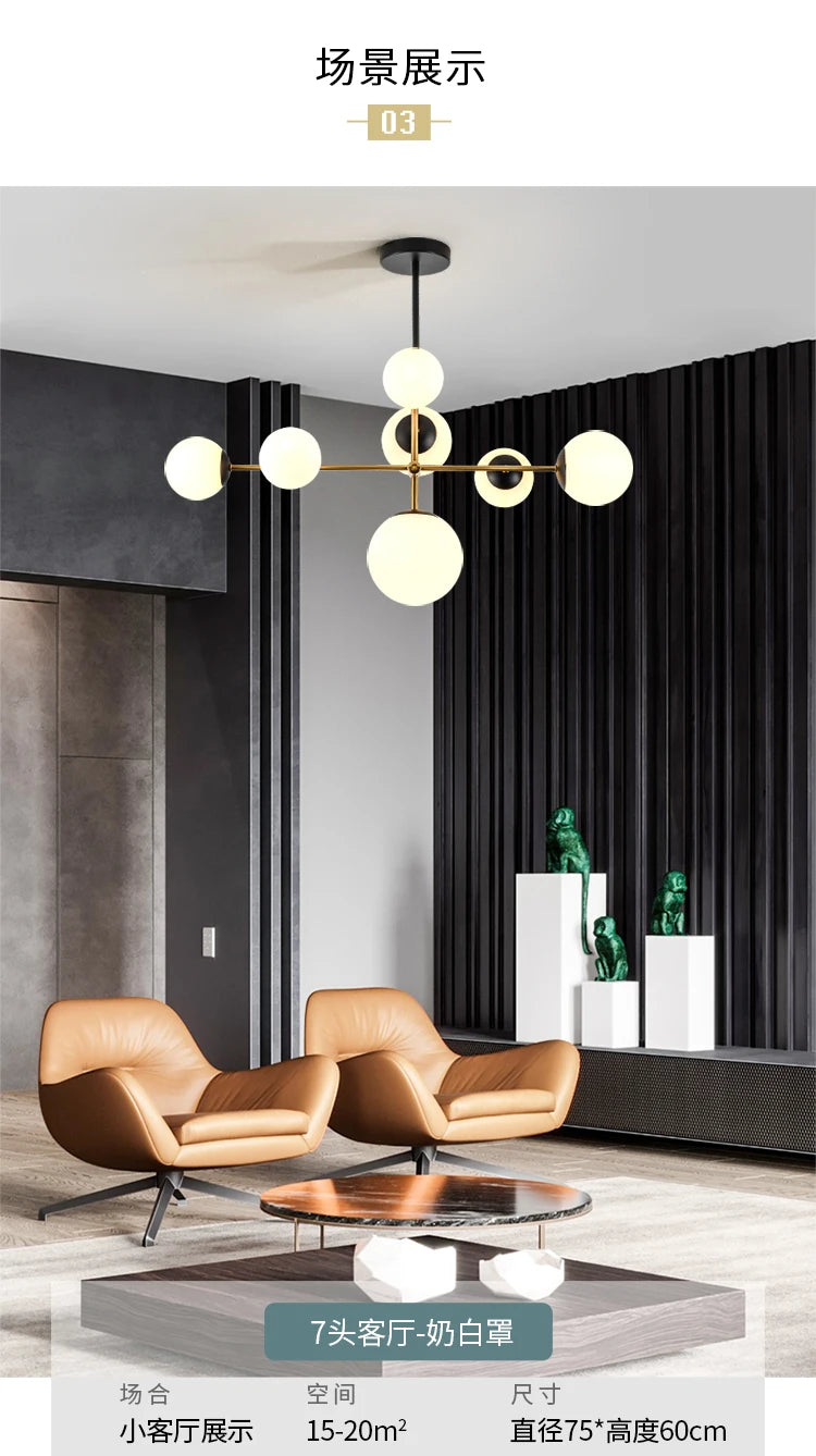Lighting - Nordic chandelier Minimalist Creative minimalist decor light Molecular Lamp Dining Room Glass Ball black and gold chandelier