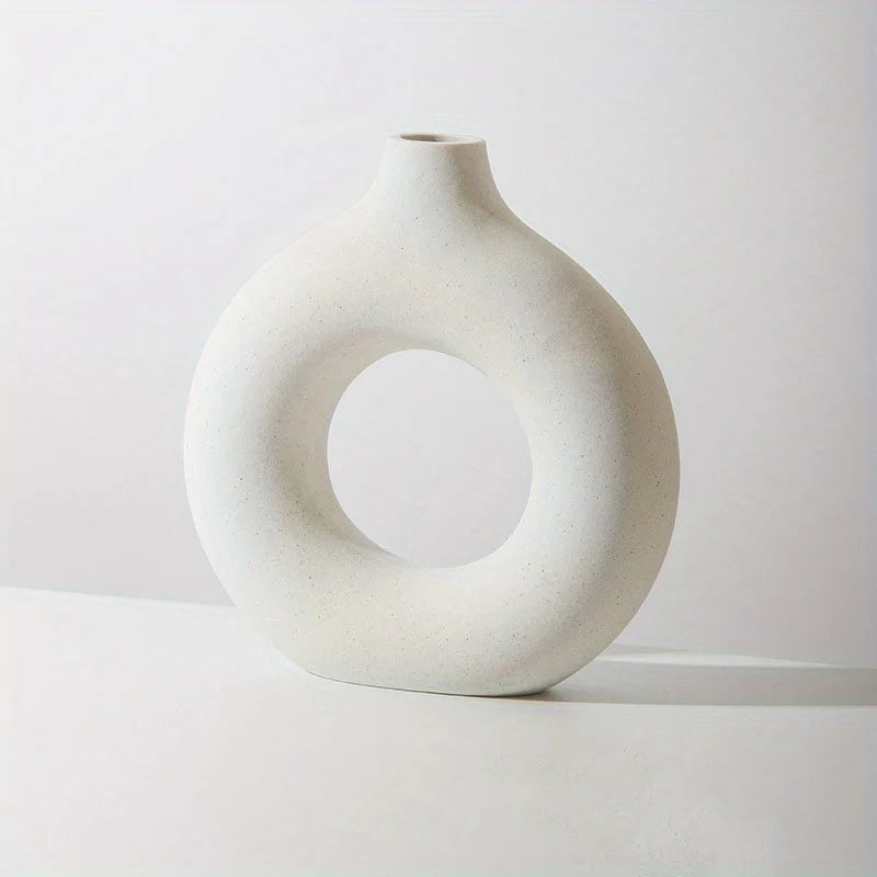 Home Decor -  Modern Ceramic Donut Vase | Boho Round Circle Vase