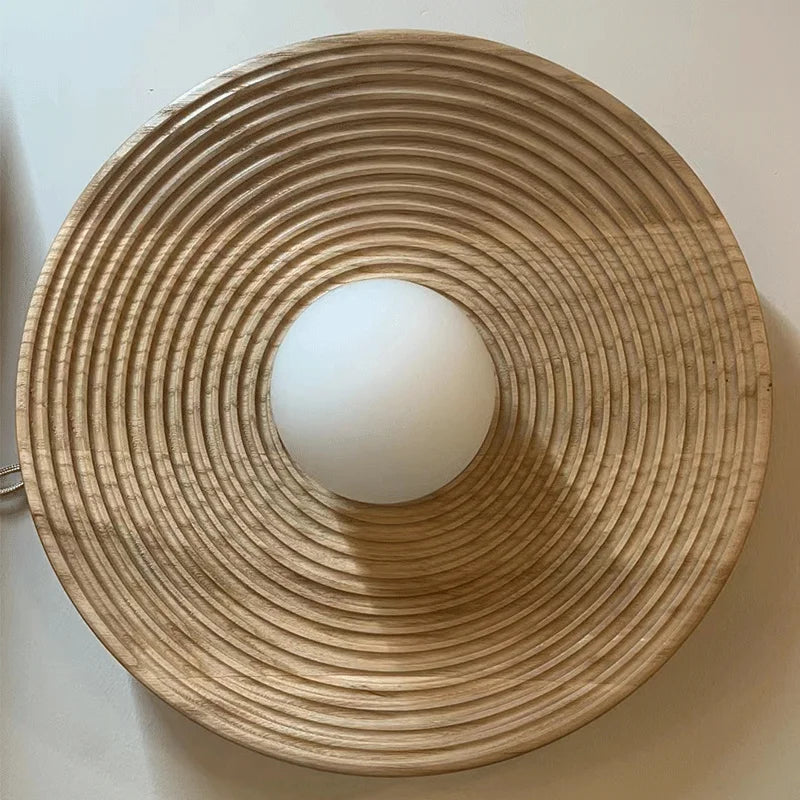 Lighting - Japanese Retro Round Wooden Wall Lamp – Nordic Circle Wall Sconce