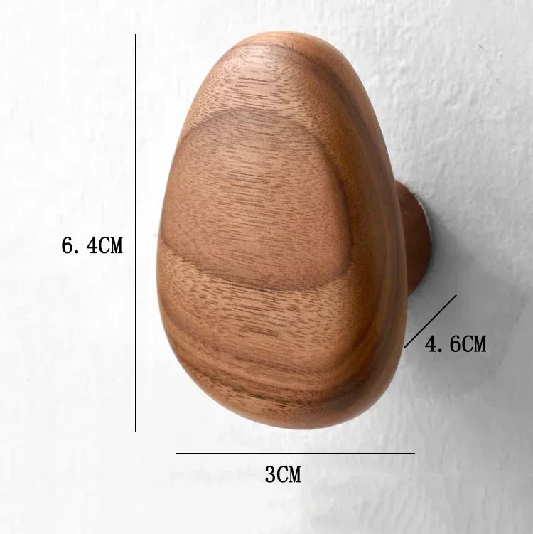 Home Decor - Scandinavian Solid Wood Handle Clothes Hook Coat Hook Wall-mounted Hook Punch-free Door Clothes Hanger Pebble Shape Cabinet Door
