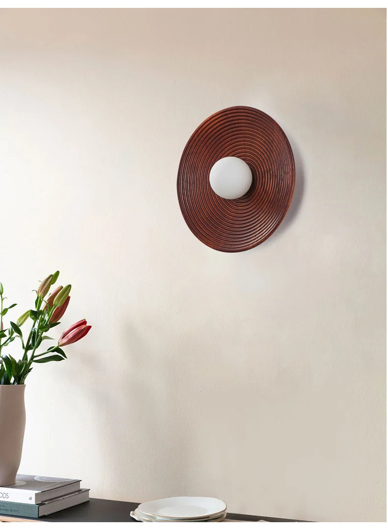 Lighting - Japanese Retro Round Wooden Wall Lamp – Nordic Circle Wall Sconce