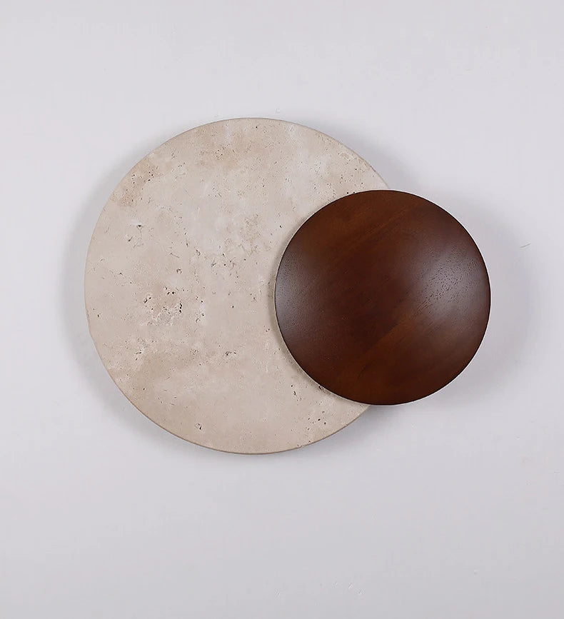 Lighting - LUMA Cave Stone Wall Light, Natural Yellow Travertine Dark Wood Wall Light For Indoor Foyer Bedroom Stairs Wabi-Sabi Home Decor