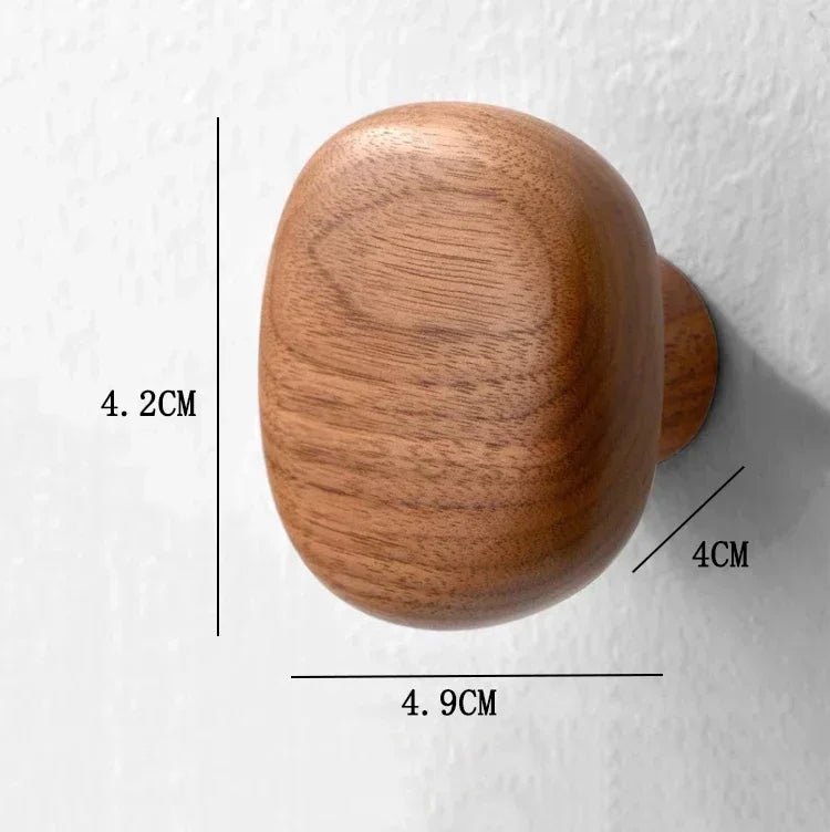 Home Decor - Scandinavian Solid Wood Handle Clothes Hook Coat Hook Wall-mounted Hook Punch-free Door Clothes Hanger Pebble Shape Cabinet Door