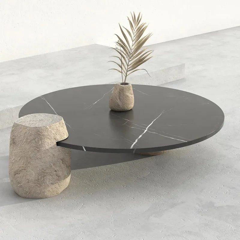 Home Decor - Side Coffee Table Marble Black Design Stone Modern, Living Room Custom River Stone Garden Round Marble Modern Coffee Table