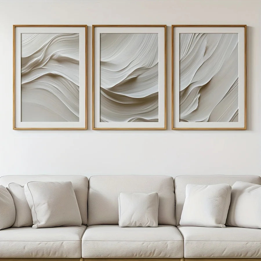 Artwork - Abstract Contemporary Neutral Triptych Line Art – Set of 3 Canvas Prints