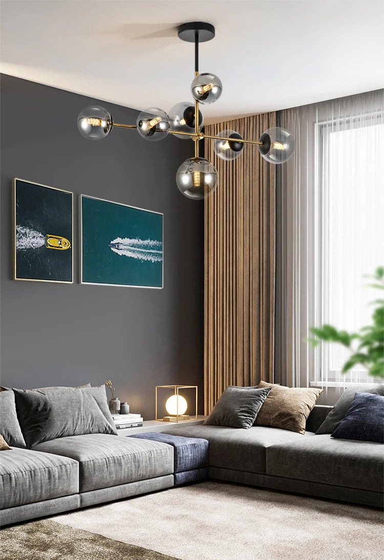 Lighting - Nordic chandelier Minimalist Creative minimalist decor light Molecular Lamp Dining Room Glass Ball black and gold chandelier