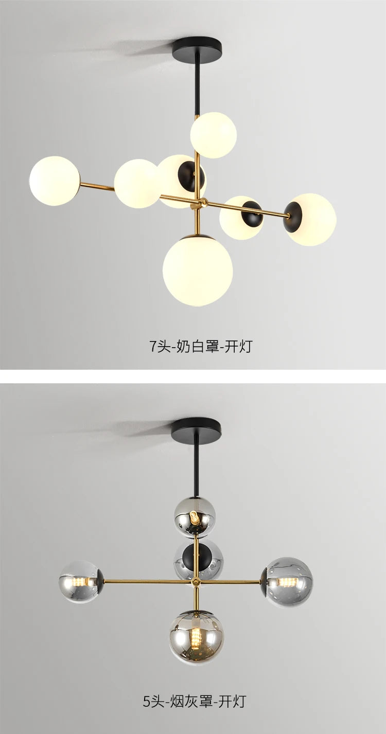 Lighting - Nordic chandelier Minimalist Creative minimalist decor light Molecular Lamp Dining Room Glass Ball black and gold chandelier