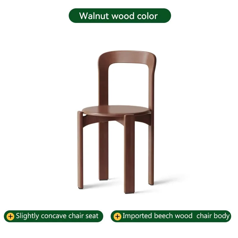 Home Decor - Rey Chair Nordic Beech Solid Wood Plywood Dining Stackable Vintage Curved Backrest Swiss Chair