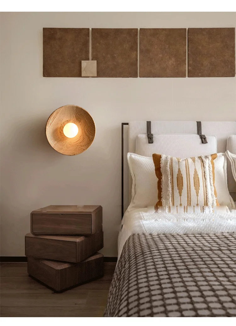 Lighting - Japanese Retro Round Wooden Wall Lamp – Nordic Circle Wall Sconce