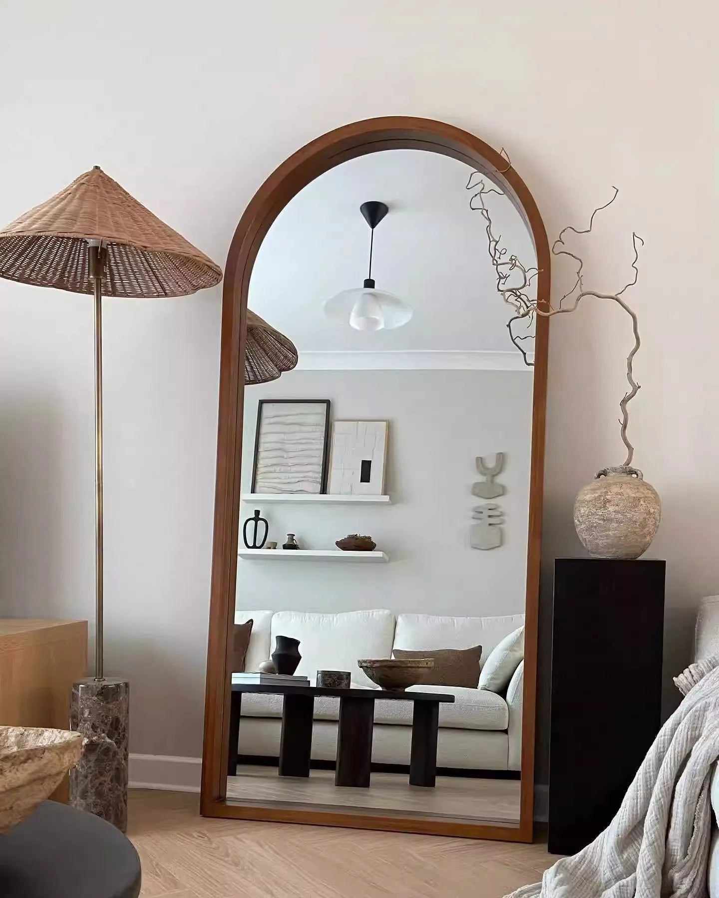Home Decor - Mirror French Style Full‑Length — Wooden Arched Frame Home Decor