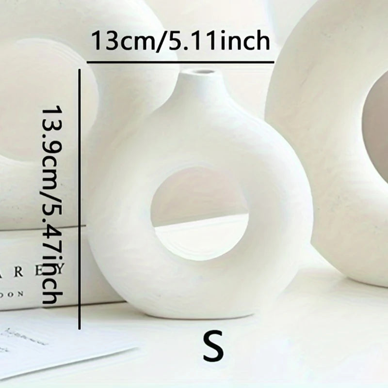 Home Decor -  Modern Ceramic Donut Vase | Boho Round Circle Vase