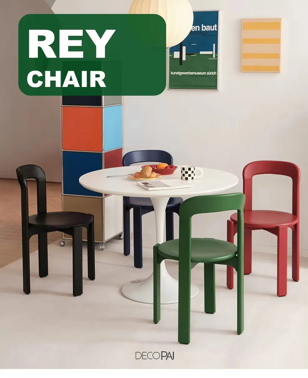 Home Decor - Rey Chair Nordic Beech Solid Wood Plywood Dining Stackable Vintage Curved Backrest Swiss Chair