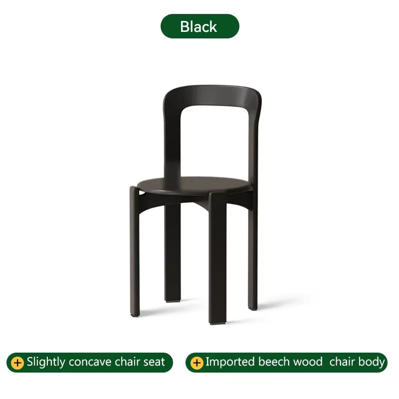 Home Decor - Rey Chair Nordic Beech Solid Wood Plywood Dining Stackable Vintage Curved Backrest Swiss Chair