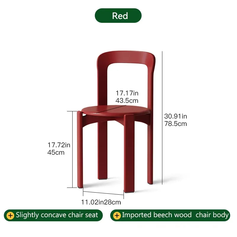 Home Decor - Rey Chair Nordic Beech Solid Wood Plywood Dining Stackable Vintage Curved Backrest Swiss Chair