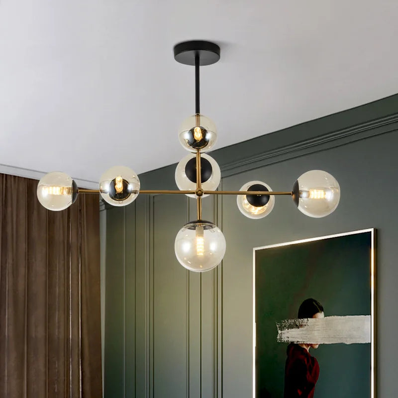 Lighting - Nordic chandelier Minimalist Creative minimalist decor light Molecular Lamp Dining Room Glass Ball black and gold chandelier