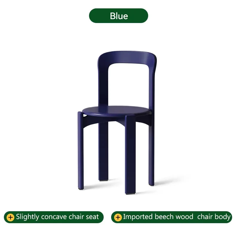 Home Decor - Rey Chair Nordic Beech Solid Wood Plywood Dining Stackable Vintage Curved Backrest Swiss Chair