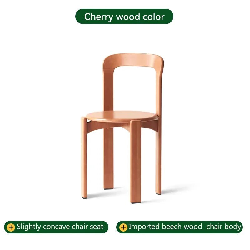 Home Decor - Rey Chair Nordic Beech Solid Wood Plywood Dining Stackable Vintage Curved Backrest Swiss Chair