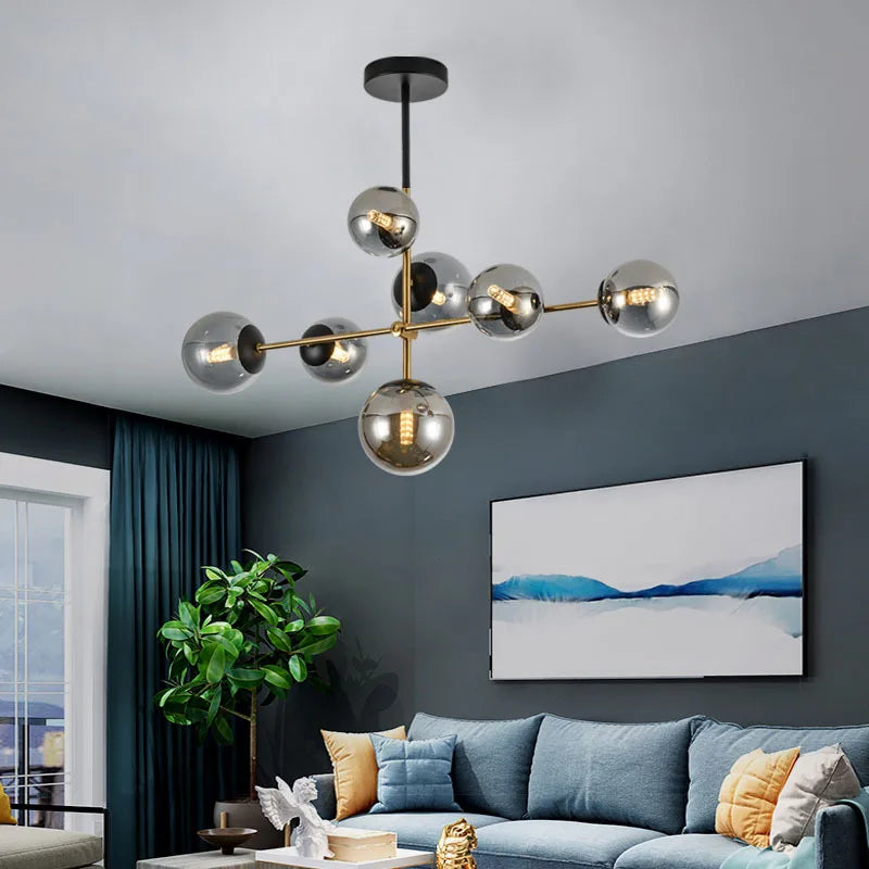 Lighting - Nordic chandelier Minimalist Creative minimalist decor light Molecular Lamp Dining Room Glass Ball black and gold chandelier