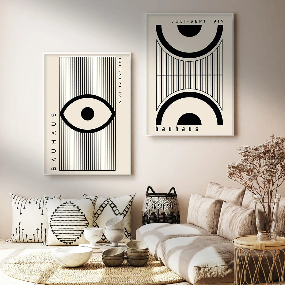 Artwork - Boho Bauhaus Wall Art Canvas | Mid-Century Modern Abstract Poster