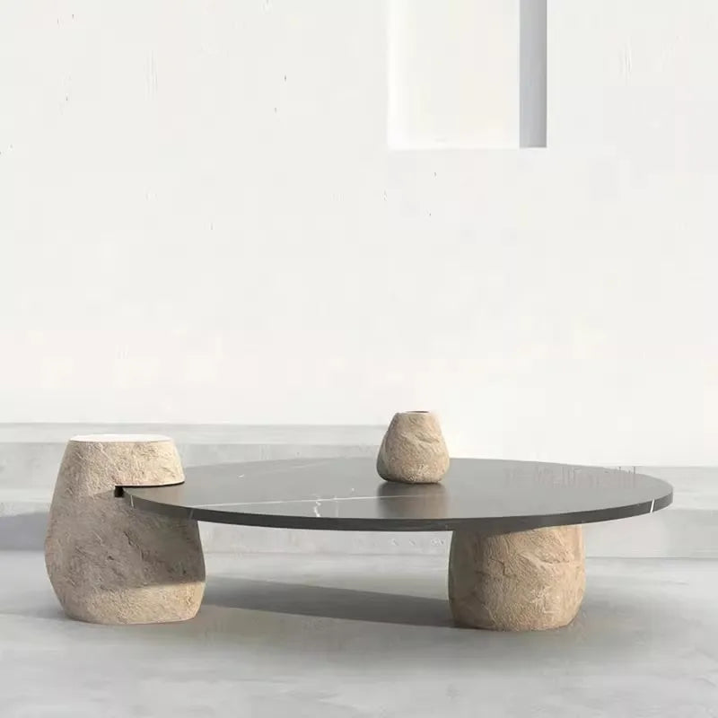 Home Decor - Side Coffee Table Marble Black Design Stone Modern, Living Room Custom River Stone Garden Round Marble Modern Coffee Table