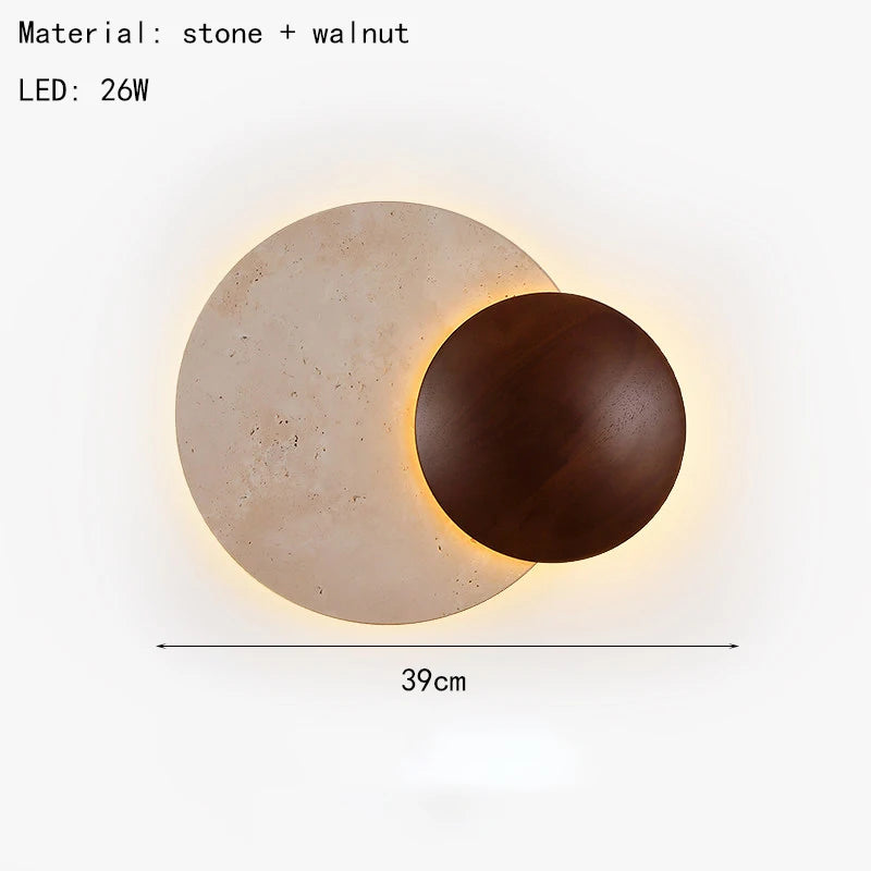Lighting - LUMA Cave Stone Wall Light, Natural Yellow Travertine Dark Wood Wall Light For Indoor Foyer Bedroom Stairs Wabi-Sabi Home Decor