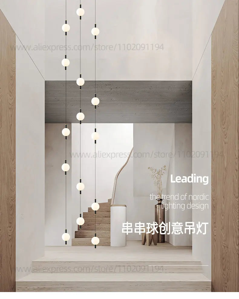 Lighting - Globe Chandelier Designer Villa Living Room Dining Table Apartment Hanging Lamps Nordic Modern Attic Double Staircase Pendant