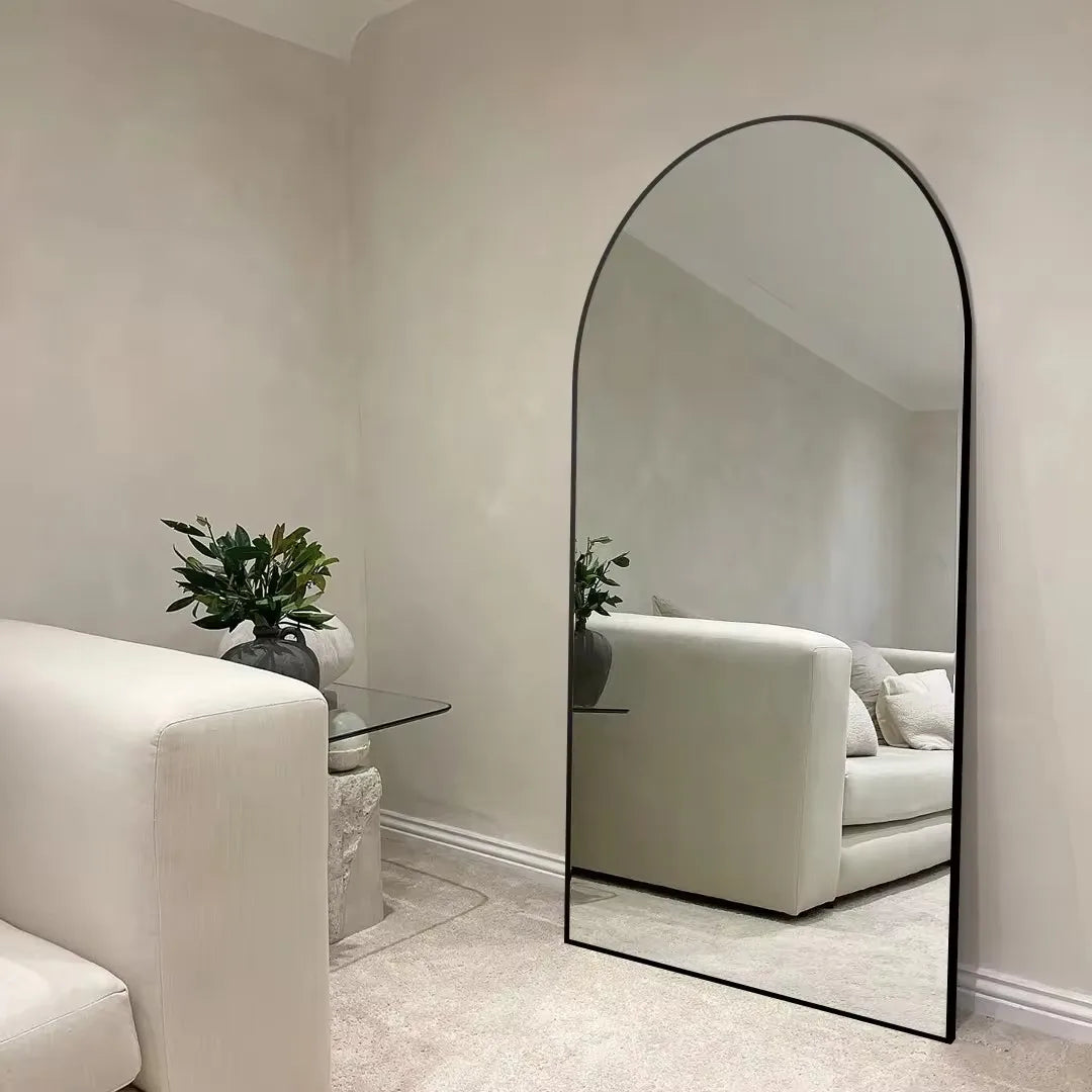 Home Decor - Mirror Large Black Arched Full-Length – Metal Frame Design