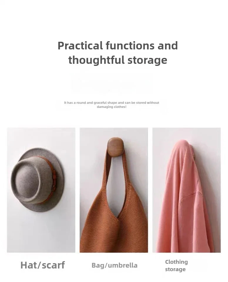 Home Decor - Scandinavian Solid Wood Handle Clothes Hook Coat Hook Wall-mounted Hook Punch-free Door Clothes Hanger Pebble Shape Cabinet Door