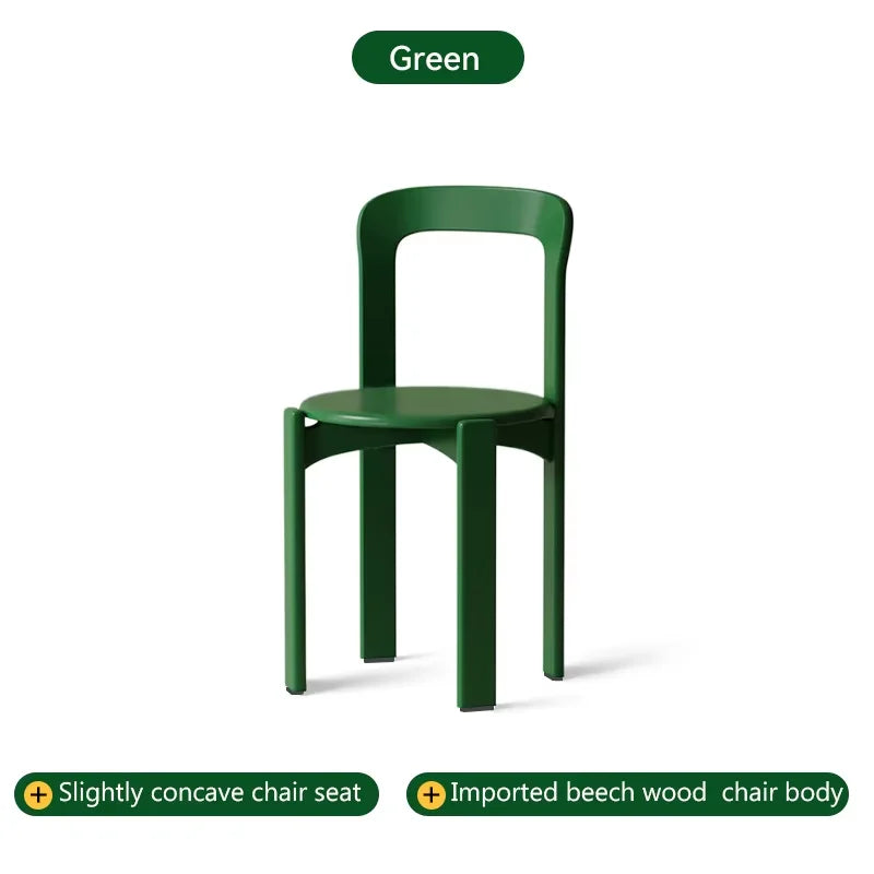 Home Decor - Rey Chair Nordic Beech Solid Wood Plywood Dining Stackable Vintage Curved Backrest Swiss Chair