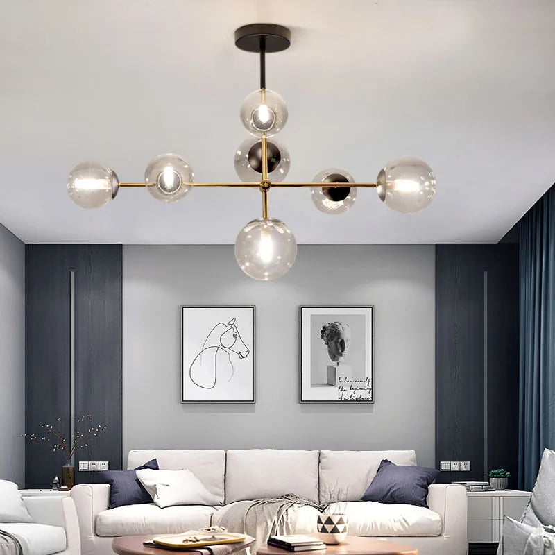 Lighting - Nordic chandelier Minimalist Creative minimalist decor light Molecular Lamp Dining Room Glass Ball black and gold chandelier