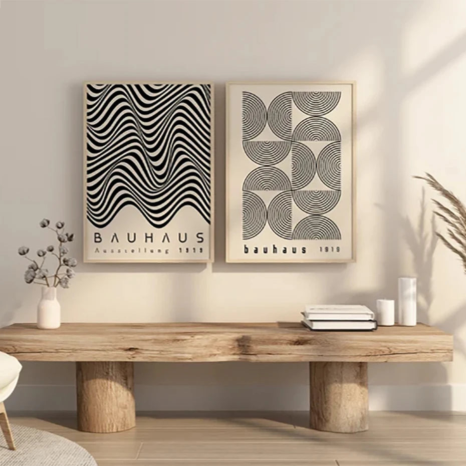 Artwork - Boho Bauhaus Wall Art Canvas | Mid-Century Modern Abstract Poster