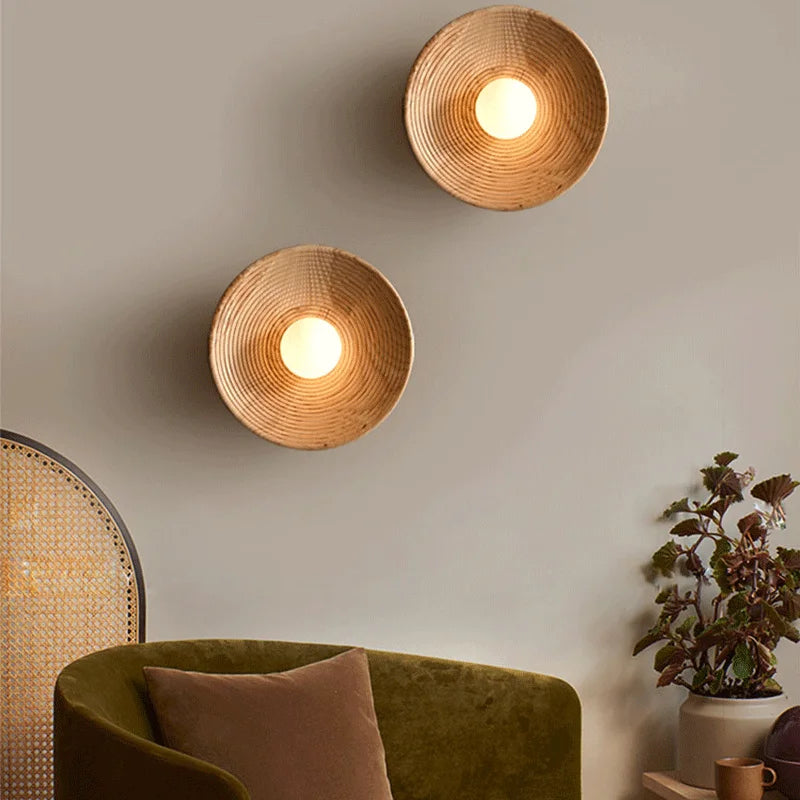 Lighting - Japanese Retro Round Wooden Wall Lamp – Nordic Circle Wall Sconce