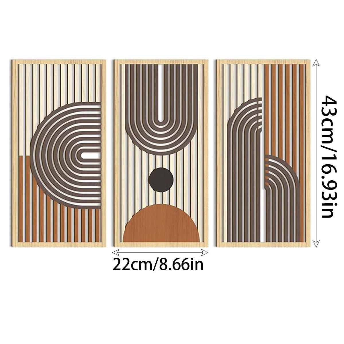 Artwork - Boho Wooden Wall Art – Hollow Abstract Geometric Decor for Home – Set of 3 Canvas Prints