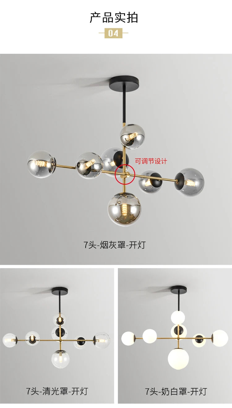 Lighting - Nordic chandelier Minimalist Creative minimalist decor light Molecular Lamp Dining Room Glass Ball black and gold chandelier