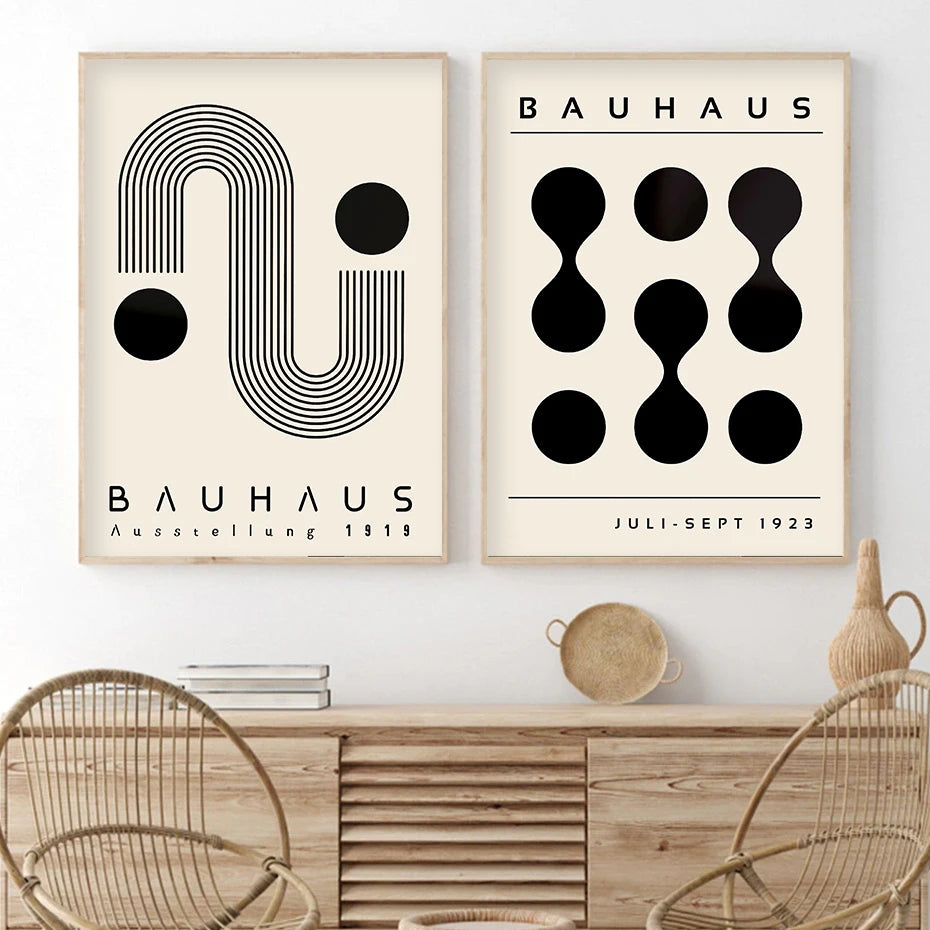 Artwork - Boho Bauhaus Wall Art Canvas | Mid-Century Modern Abstract Poster